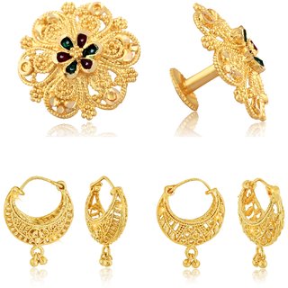 Sizzling Charming Alloy Gold Plated Stud and Chandbali Earring Combo set For Women and Girls Sizzling Charming Alloy Gold Plated Stud and Chandbali Earring Combo set For Women and Girls