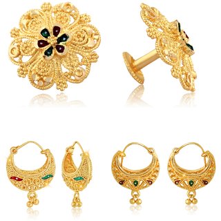                       Sizzling Charming Alloy Gold Plated Stud  and Chandbali Earring Combo set For Women and Girls                                              