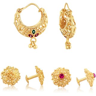                      Sizzling Charming Alloy Gold Plated Stud  and Chandbali Earring Combo set For Women and Girls                                              