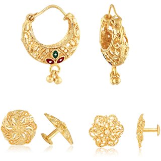 Sizzling Charming Alloy Gold Plated Stud and Chandbali Earring Combo set For Women and Girls Sizzling Charming Alloy Gold Plated Stud and Chandbali Earring Combo set For Women and Girls