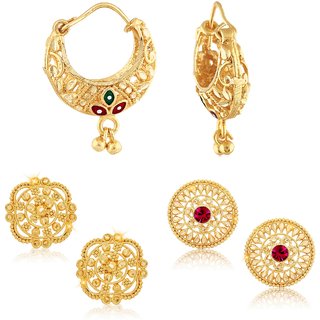                       Sizzling Chunky Alloy Gold Plated Stud Earring Combo set For Women and Girls                                              