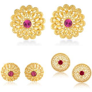                       Sizzling Chunky Alloy Gold Plated Stud Earring Combo set For Women and Girls                                              