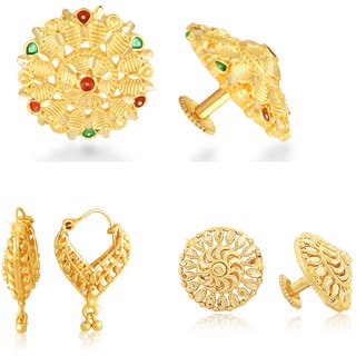                       Sizzling Chunky Alloy Gold Plated Stud and Chandbali Earring Combo set For Women and Girls                                              