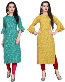 Blancora Women Printed Crepe Keyhole Neck Straight Kurta Combo(Pack of 2)