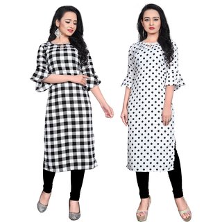 Blancora Women Printed Crepe Keyhole Neck Straight Kurta Combo(Pack of 2)