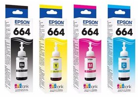 Epson T664 For L100/L110/L200/L210/L300/L350 Black + Tri Color Combo Pack Ink Cartridge ()