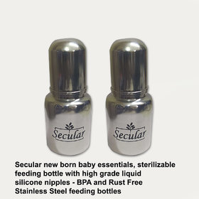 Secular new born baby essentials, sterilizable feeding bottle with high grade liquid silicone nipples (150ml + 150ml)