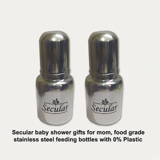 Secular baby shower gifts for mom, food grade stainless steel feeding bottles with 0 Plastic (150ml + 150ml)