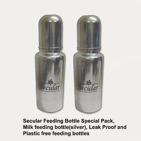Secular Feeding Bottle Special Pack, Milk feeding bottle(silver), Leak Proof (250ml x 2)