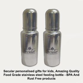 Secular personalised gifts for kids, Amazing Quality Food Grade stainless steel feeding bottle (250ml x 2)
