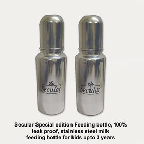 Secular useful gifts for toddlers(1-3 years), sterilizable stainless steel feeding bottles, twin pack (250ml + 250ml)