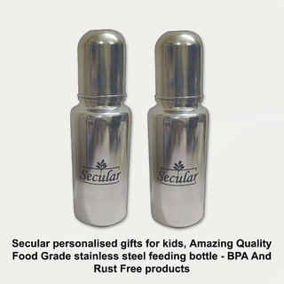                       Secular personalised gifts for kids, Amazing Quality Food Grade stainless steel feeding bottle (250ml x 2)                                              