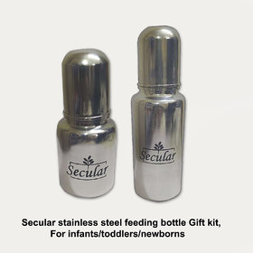 Secular stainless steel feeding bottle Gift kit, For infants/toddlers/newborns (150ml  250ml)