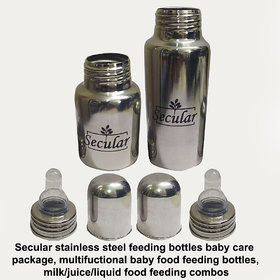 Secular stainless steel feeding bottles baby care package, multifuctional baby food feeding bottles (150ml  250ml)
