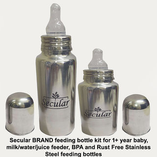                       Secular BRAND feeding bottle kit for 1+ year baby, milk/water/juice feeder Bottles ((150ml  250ml)                                              