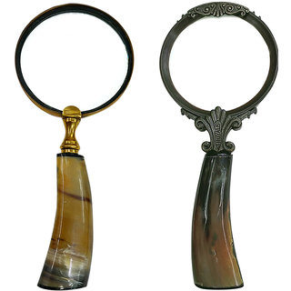                       Gola International Combo of 2 Magnifier with 4inch Brass Ring and 4inch Plastic Ring with Bone Handle                                              
