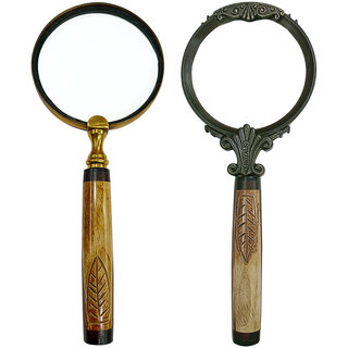                       Gola International Combo of 2 Magnifier with 4 inch Brass Ring and 4 inch Plastic Ring with Bone Handle                                              