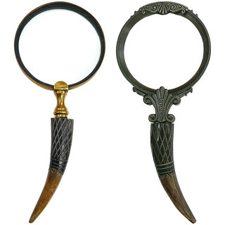                       Gola International Combo of 2 Magnifying Glass with 4 inch Brass Ring and 4 inch Plastic Ring with Bone Handle                                              