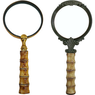                       Gola International Combo of 2 Magnifier Glass with 4 inch Brass Ring and 4 inch Plastic Ring with Bone Handle                                              