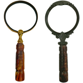                       Gola International Combo of 2 Magnifier with 4-inch Brass Ring and 4-inch Plastic Ring with Bone Handle                                              