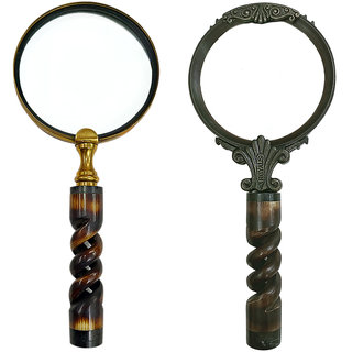                       Gola International Combo of 2 Magnifier with 4 inch Brass Ring  4 inch Plastic Ring with Bone Handle                                              