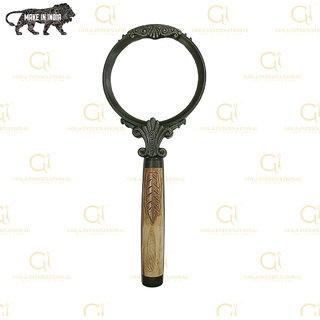                       Gola International Antique 4 inch Brass Ring Handheld Detachable Magnifying Glass with Bone Handle                                              