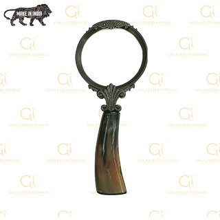                       Gola International Antique 4inch Brass Ring Handheld Detachable Magnifier with Shape Bone Handle                                              