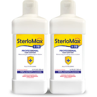 SterloMax I-75 Professional - 75 Isopropyl Alcohol-based Hand Rub Sanitizer and Disinfectant. 500 ml - Pack of 2