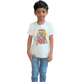                       RISH - Kids Polyester Material rockabily cat Printed Design for age 2 - 4 Years - colour White                                              