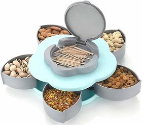Martand 5Compartments Flower Candy Box Serving Rotating Tray Dry Fruit Candy, Chocolate, Snacks Storage Box, Masala Box