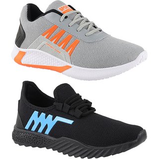 Chevit Combo Pack of 2 Casual Sneakers Shoes Walking Shoes For Men (Black, Grey)