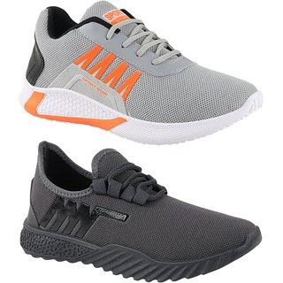 Chevit Combo Pack of 2 Walking Shoes Sneakers For Men (Orange, Black)