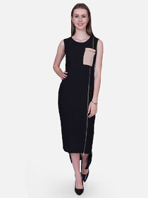 Long Black Pocket Zipper DressS