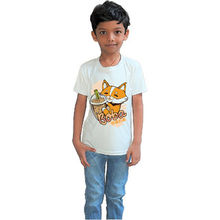                       RISH - Kids Polyester Material Corgi buble tea Printed Design for age 8 - 10 Years - colour Grey                                              