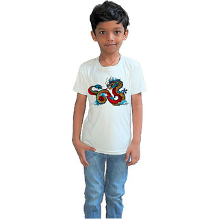                       RISH - Kids Polyester Material Chinese dragon Printed Design for age 6 - 8 Years - colour White                                              