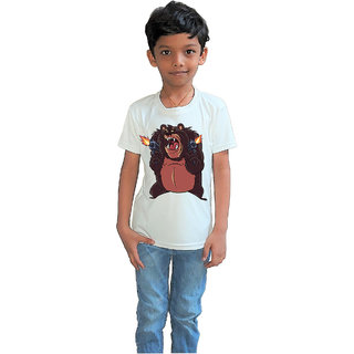                       RISH - Kids Polyester Material Angry bear Printed Design for age 2 - 4 Years - colour White                                              