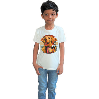                       RISH - Kids Polyester Material Golden Dog Printed Design for age 12 - 18 Months - colour White                                              