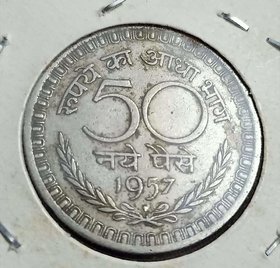 FIFTY NAYE PAISE 1957 BOMBAY MINT