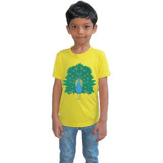                       RISH - Kids Polyester Material peacock Printed Design for age 2 - 4 Years - colour Yellow                                              