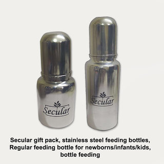                       Secular gift pack, stainless steel feeding bottles, Regular feeding bottle for newborns/infants/kids (150ml  250ml)                                              