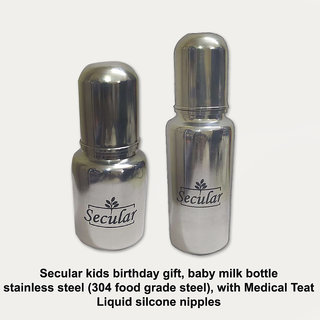                       Secular kids birthday gift, baby milk bottle stainless steel(304 food grade steel) (150ml  250ml)                                              