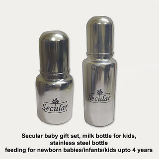                       Secular baby gift set, milk bottle for kids, stainless steel bottle feeding for newborn babies/infants (150ml  250ml)                                              