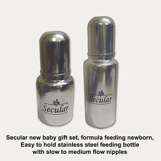                       Secular new baby gift set, formula feeding newborn, Easy to hold stainless steel feeding bottle (150ml  250ml)                                              