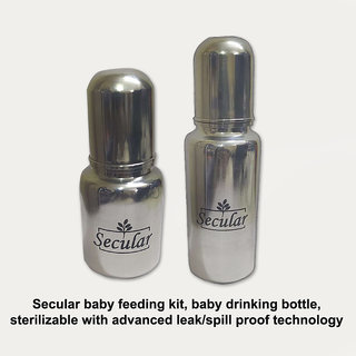                       Secular baby feeding kit, baby drinking bottle, sterilizable with advanced leak/spill proof technology (150ml + 250ml)                                              
