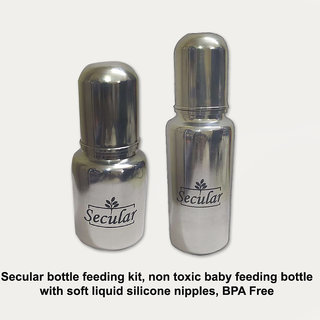                       Secular bottle feeding kit, non toxic baby feeding bottle with soft liquid silicone nipples, BPA Free (150ml + 250ml)                                              