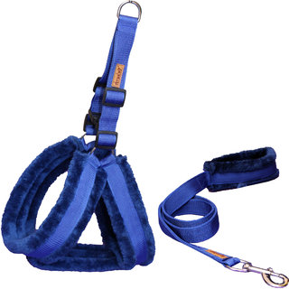                       Petshop7 Nylon Dog Harness  Leash Set with Fur 1.25 inch Large - Blue (Chest Size - 28-35)                                              