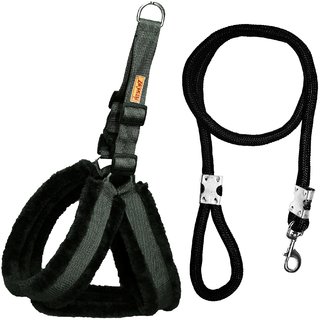                       Petshop7 Premium Qualtiy Fur Padded Nylon Dog Harness  Leash Rope 1inch - Mrdium (Chest Size - 25-30inch)                                              