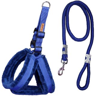                       Petshop7 Premium Qualtiy Fur Padded Nylon Dog Harness  Leash Rope 1inch -Medium Chest Size - 25-30inch                                              