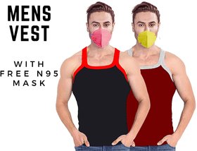 Mens Quality Gym Vest Cotton Wear ( 2Pcs Of Pack) Mens ,With Free N95 Mask (THAAVEST2021)