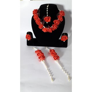                       Radha Handicrafts Single Layer Red Flower Jewellery For Women/Girls (Haldi,Mehendi,Sangeet,Wedding)                                              